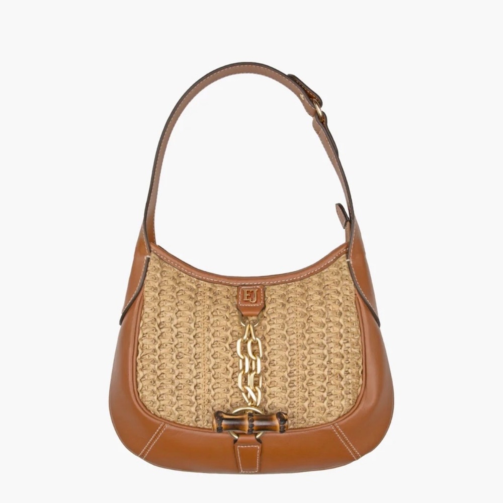 Eric Javits NWOT Lil Isle Convertible Raffia Straw and Leather Hobo Bag
